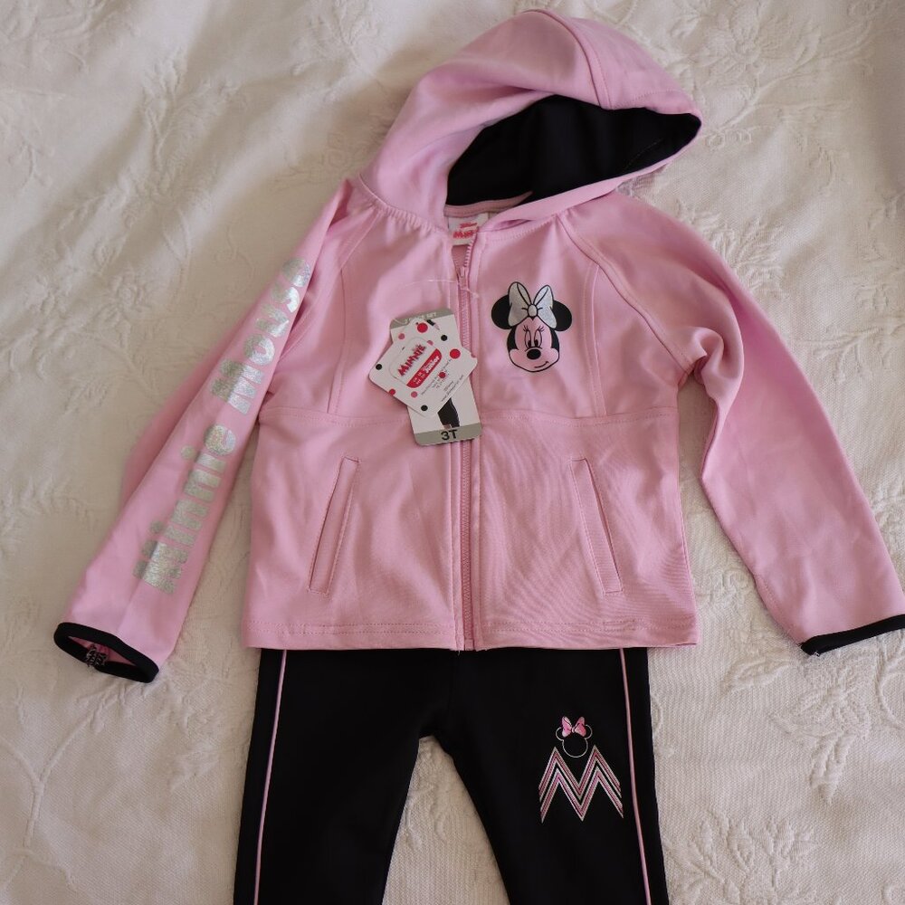 Disney Junior Minnie Mouse 2 Piece Outfit NWT 3T hooded zip up